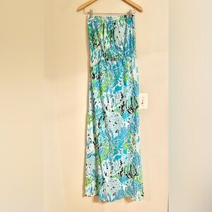 Lilly Pulitzer Women Marlisa Strapless Maxi Dress in Blue Spa Let's Cha Cha Sz M